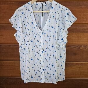 NWT Revolve Three Eighty Two Womens Floral Ruffle Blouse M Sheer Cottage Boho
